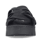 Nachtschwarze Rieker Damen Pantoletten V1008-00 mit geflochtenem Riemen. Schuh von vorne.
