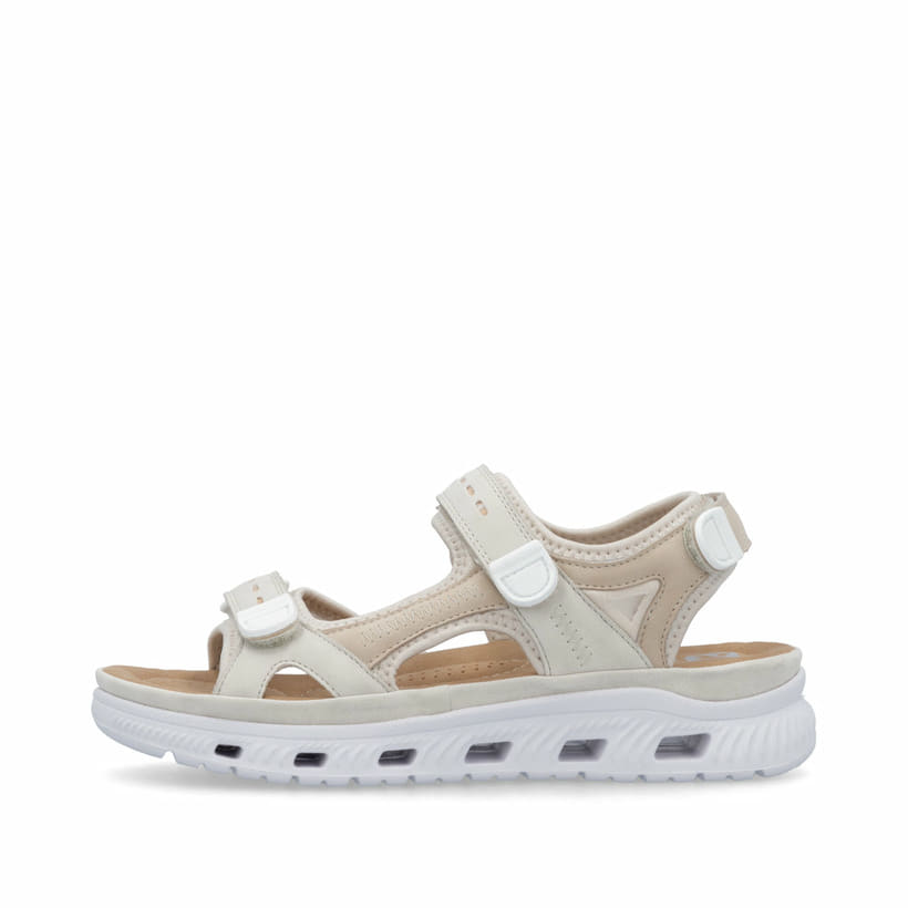 Beige Rieker Damen Trekkingsandalen 64074-60 mit einem Klettverschluss. Schuh Außenseite.