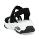 Schwarze vegane Rieker Damen Trekkingsandalen W3152-00 mit einem Klettverschluss. Schuh von hinten.