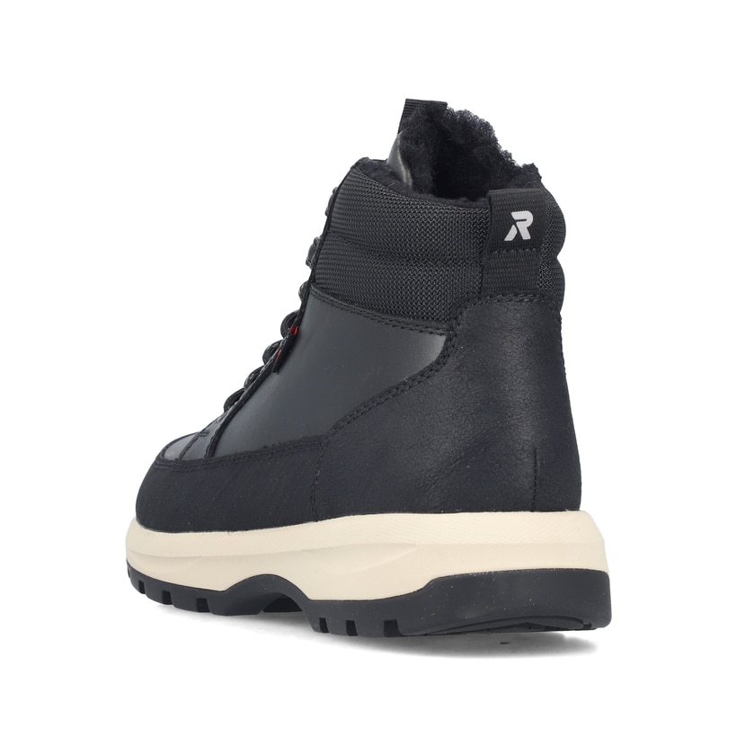 Schwarze Rieker Herren Schnürstiefel U1674-00 aus Glattleder. Schuh von hinten.