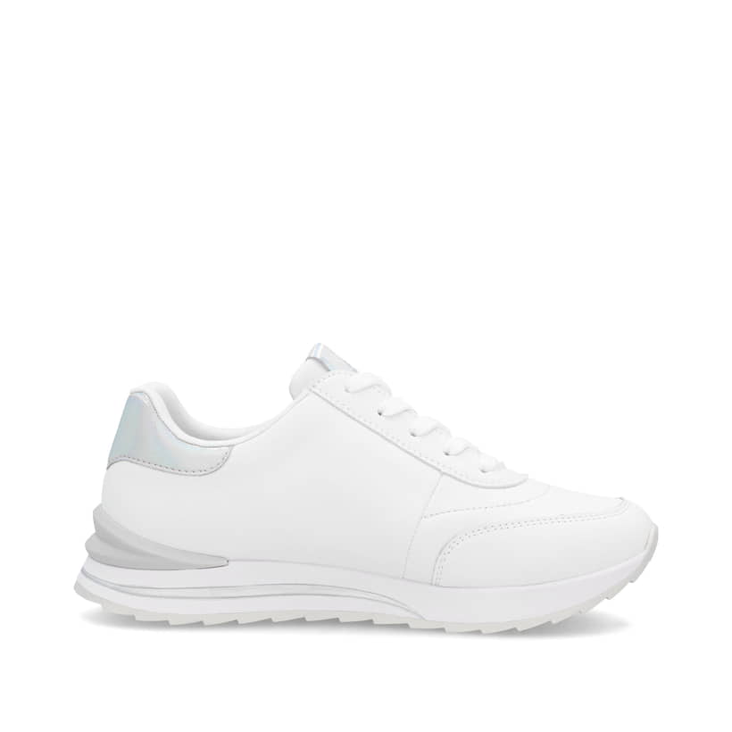 Weiße Rieker Damen Sneaker Low W2402-80 mit einem Reißverschluss. Schuh Innenseite.