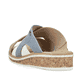 Mehrfarbige Rieker Damen Pantoletten V3683-90 mit Gummizug sowie leichter Sohle. Schuh von hinten.