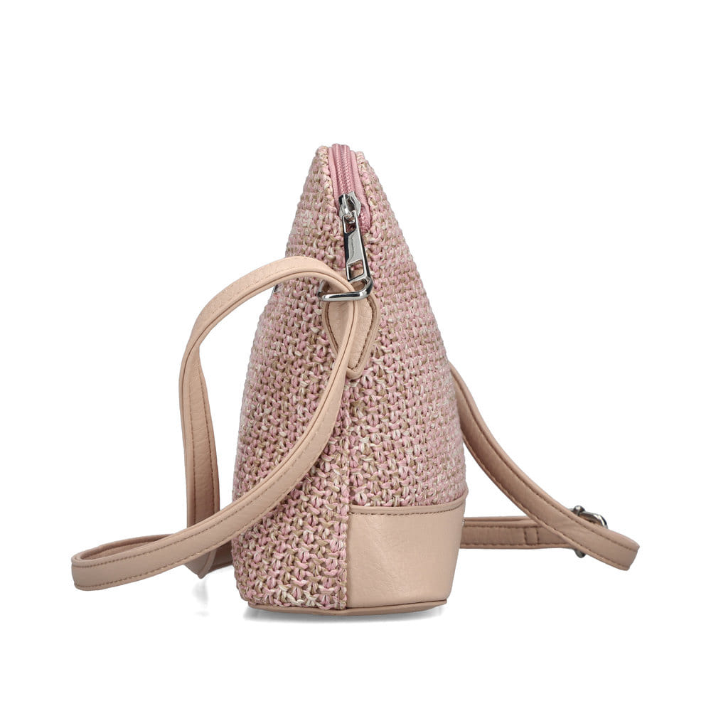 Sac à main Rieker H1510-93 rose avec fermeture éclair et compartiment antivol à l’arrière. Côté droit.