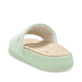 Grüne Rieker Damen Pantoletten W3250-52 mit ultraleichter und flexibler Sohle. Schuh von hinten.