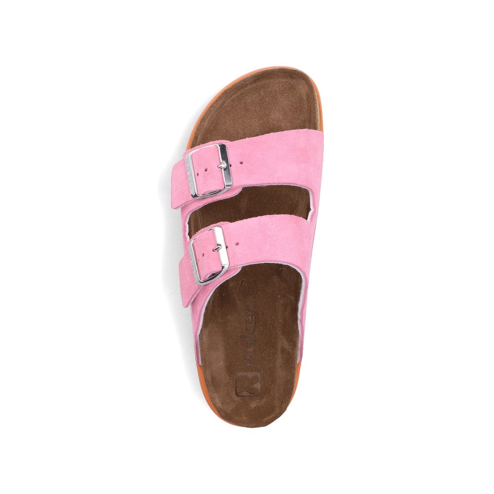 Rosane Rieker Damen Pantoletten V3190-31 aus Rauleder mit Schnallen. Schuh von oben.