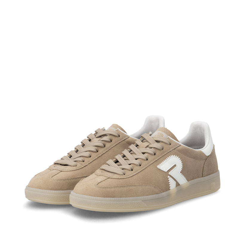 Beige Rieker Sport Herren Sneaker Low U2200-62. Schuhpaar seitlich schräg.
