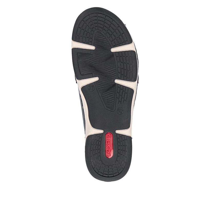 Schwarze Rieker Damen Slipper 55952-00 mit einem Gummizug. Schuh Laufsohle.