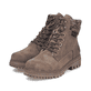 Braune Rieker Damen Schnürstiefel Y7621-25 mit Strick-Kragen. Schuhpaar seitlich schräg.