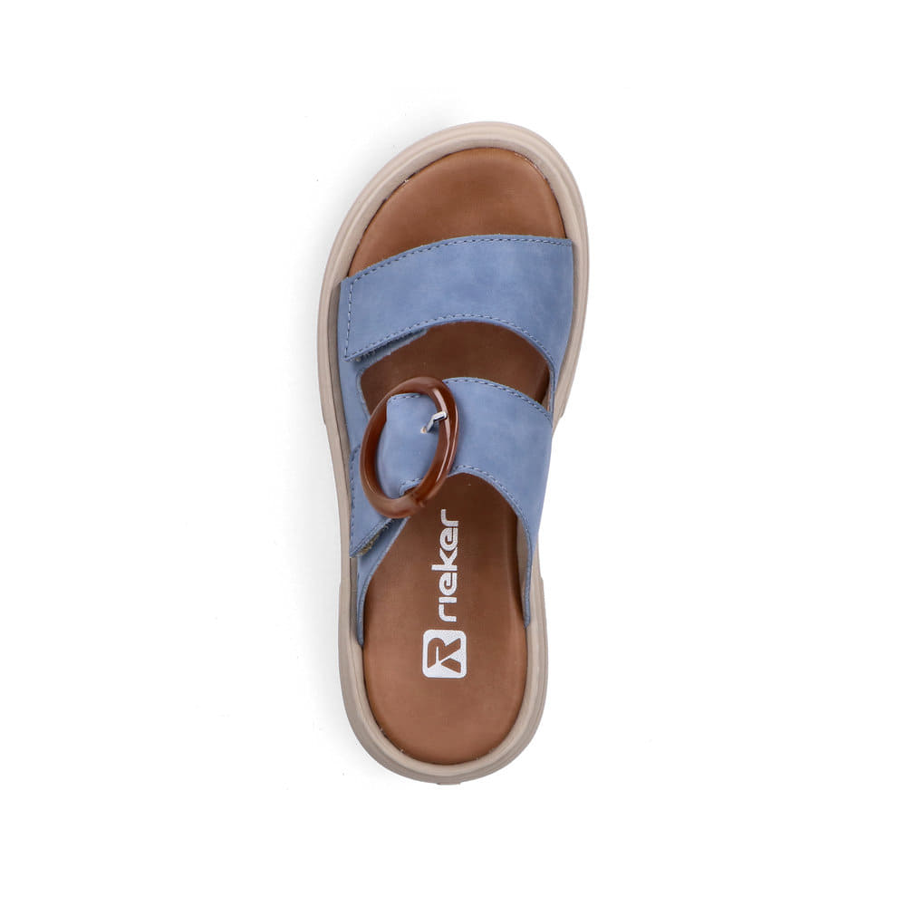 Mules Rieker bleues pour femme V3050-14 avec boucle tendance. Chaussure vue de dessus.