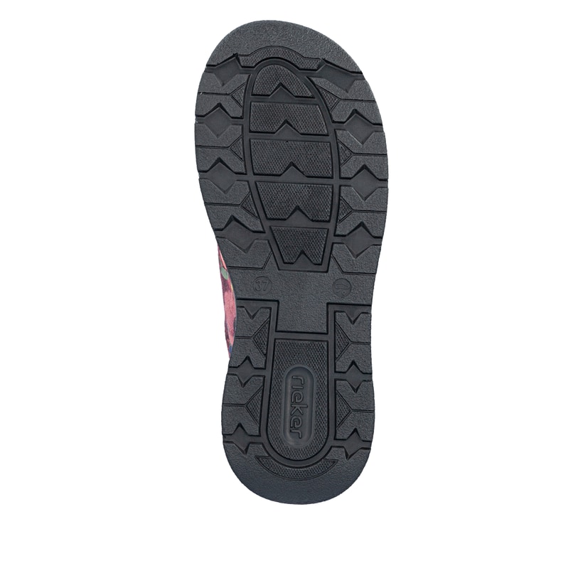 Bordeauxfarbene Rieker Damen Slipper 44569-90 mit Rieker Air Sohlenfenster. Schuh Laufsohle.