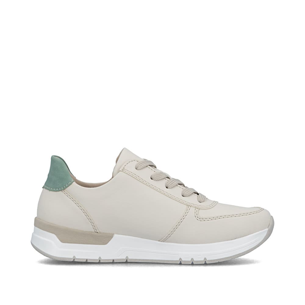 Baskets basses Rieker beiges pour femme 58902-60 avec fermeture éclair. Côté intérieur de la chaussure.