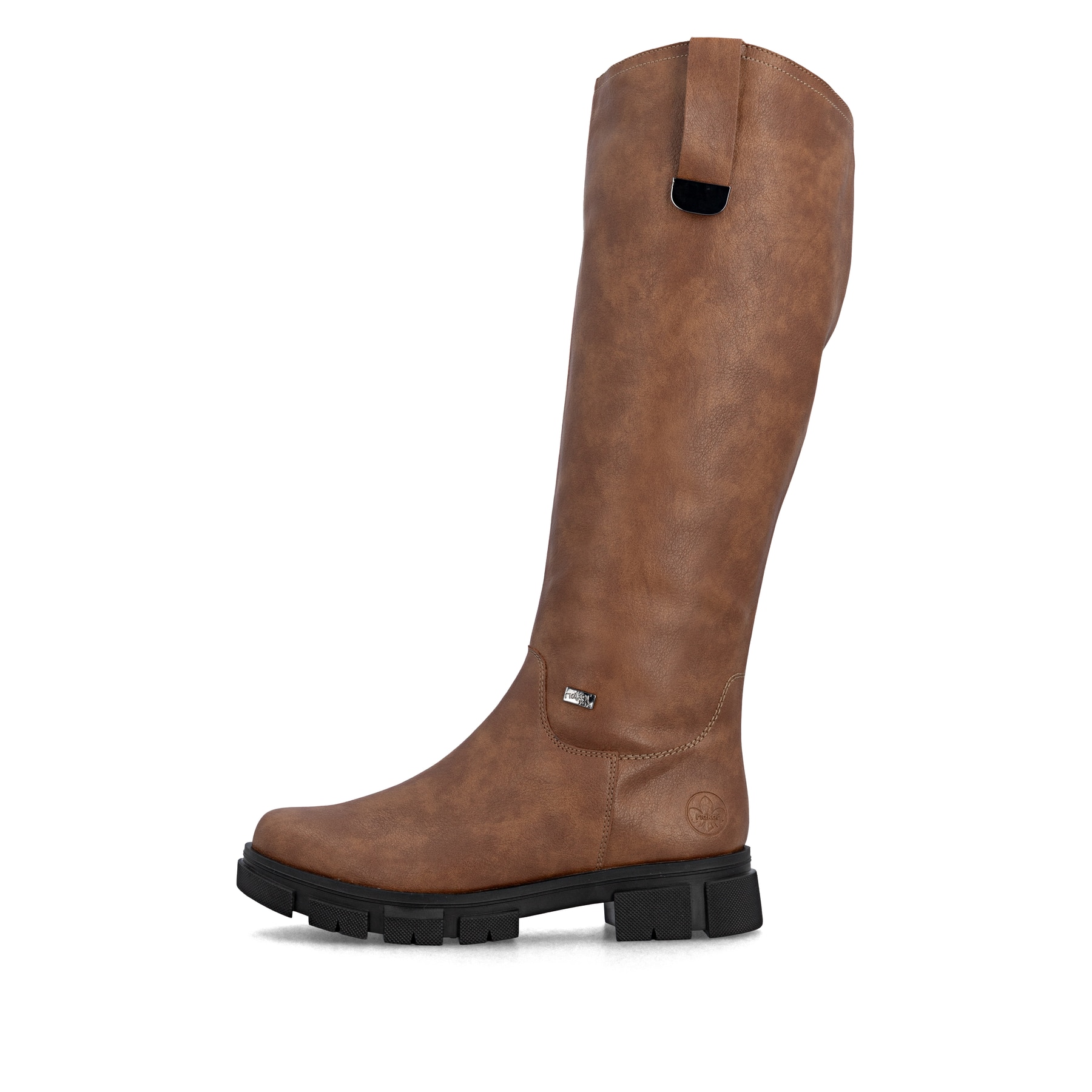Zimtfarbene Rieker Damen Hochschaftstiefel Y7190-24 mit einem Reißverschluss. Schuh Außenseite.