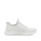Weiße Rieker Damen Slipper M5357-80 mit Ready2GO Slip-in Funktion sowie Gummizug. Schuh Innenseite.