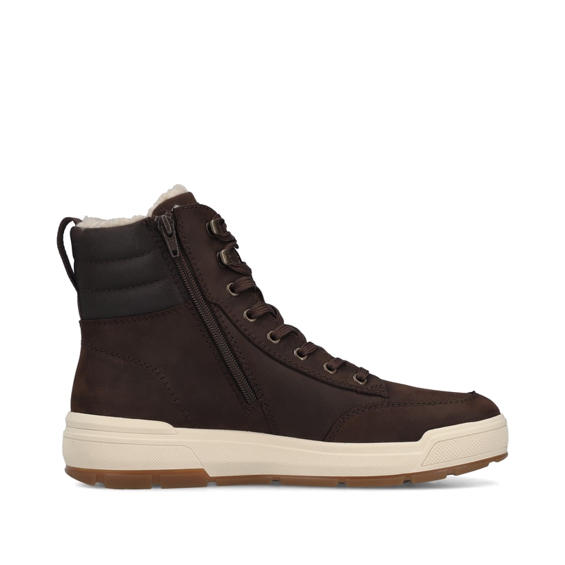 Dunkelbraune Rieker Herren Schnürstiefel U0071-25 aus Rauleder. Schuh Innenseite.