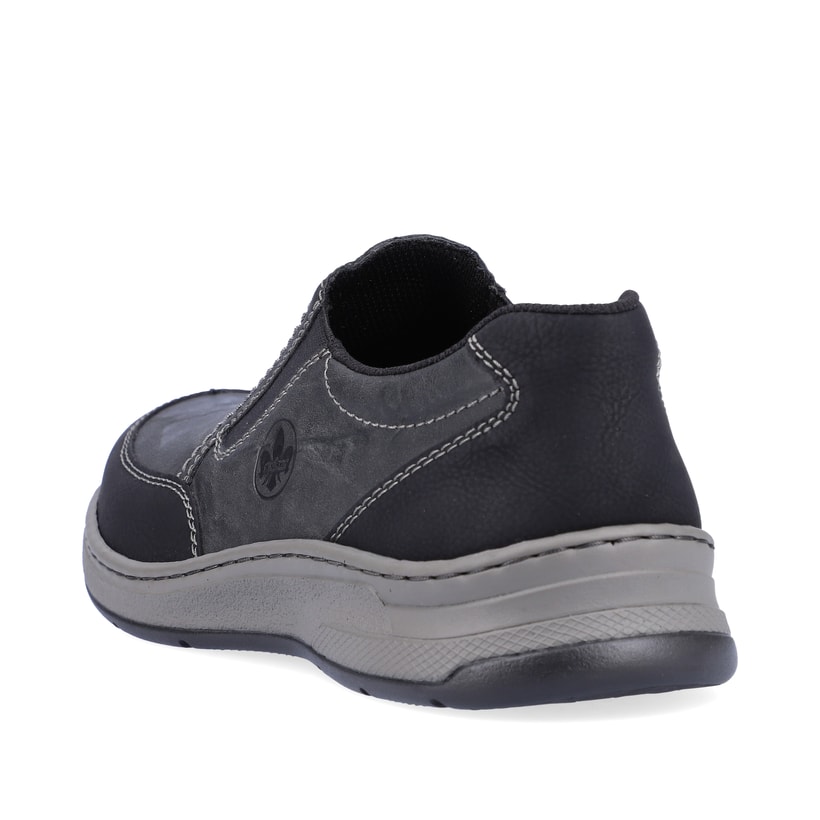 Mocassins Rieker gris pour hommes 14362-00 avec bande élastique. Chaussure vue de l'arrière.