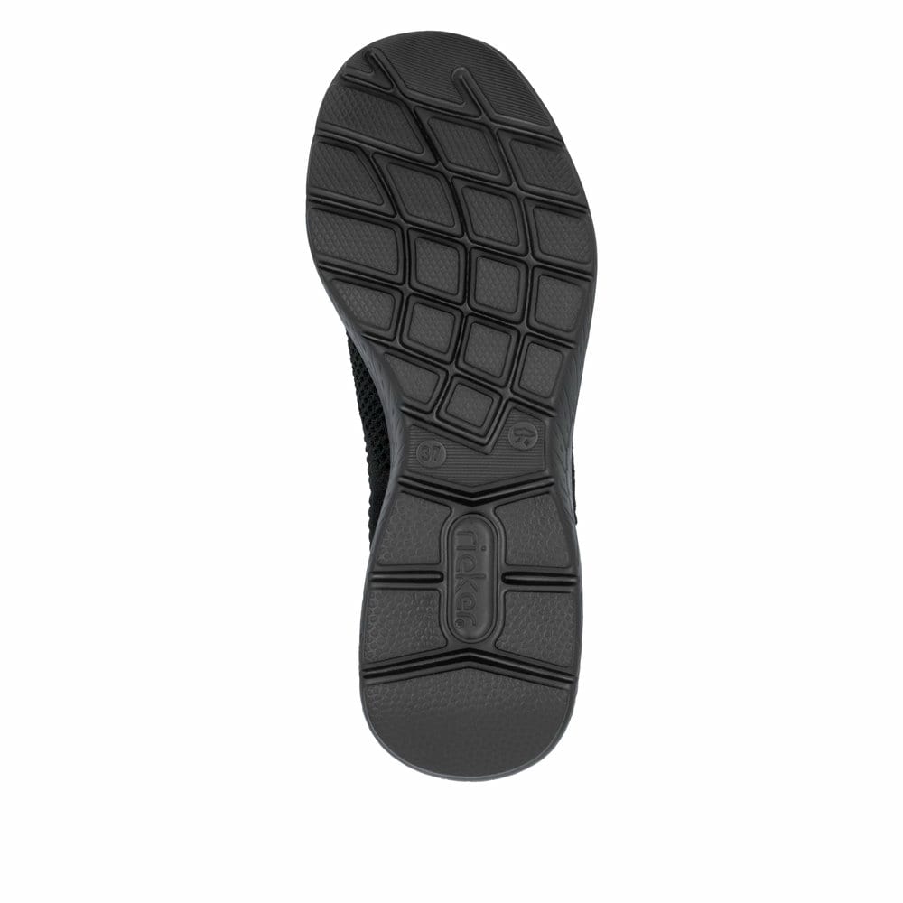Baskets basses Rieker noires femme M5066-00 avec option easy in facile. Semelle extérieure de la chaussure.