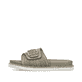 Grüne Rieker Damen Pantoletten V9582-52 mit trendigen Schnalle. Schuh Außenseite.