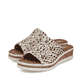 Mules Rieker beiges pour femme V4188-60 avec imprimé animal à la mode. Chaussures inclinées sur le côté.