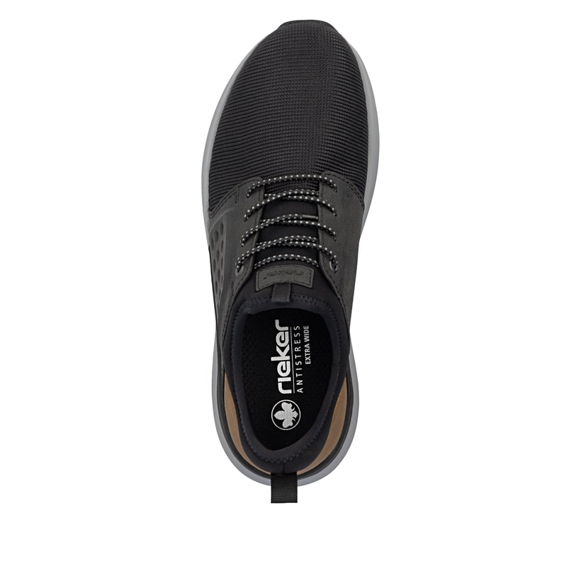 Mocassins Rieker noirs pour hommes 06058-00 avec bande élastique. Chaussure vue de dessus.