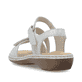 Silberne Rieker Damen Riemchensandalen 659C7-93 mit einem Klettverschluss. Schuh von hinten.