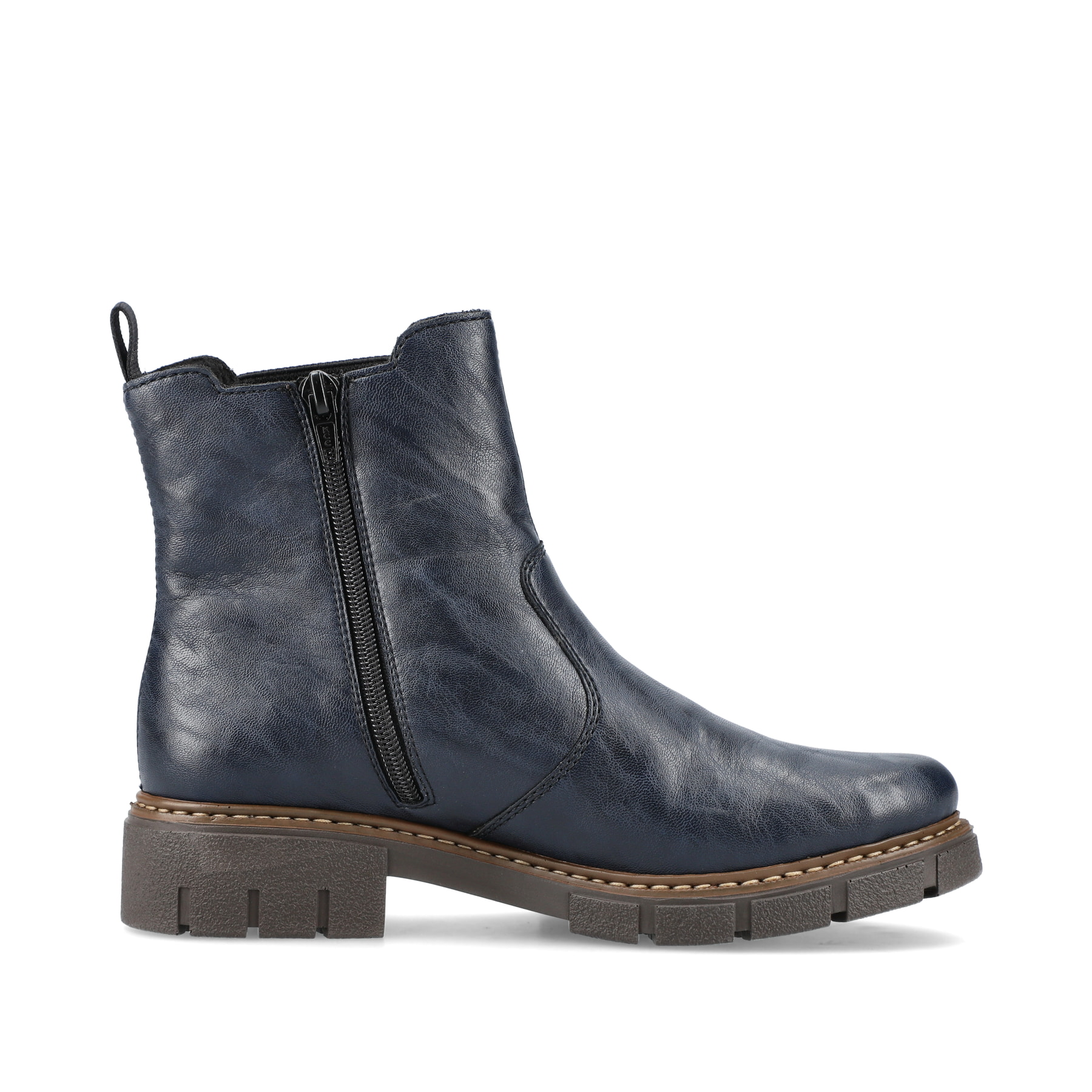Schieferblaue Rieker Damen Chelsea Boots Z3561-14 mit einer schockabsorbierenden Sohle. Schuh Innenseite