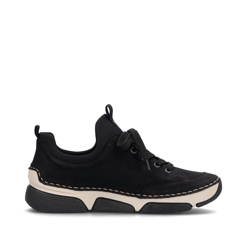 Mocassins Rieker noirs pour femme 45973-00 avec bande élastique. Intérieur de la chaussure.