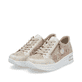 Beige Rieker Damen Sneaker Low N8103-60 mit Reißverschluss sowie Extraweite H. Schuhpaar seitlich schräg.