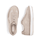 Beige Rieker Damen Sneaker Low M2912-62 mit einer Schnürung. Schuh von oben, liegend.