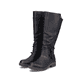 Tiefschwarze Rieker Damen Hochschaftstiefel Z4776-00 mit einem Reißverschluss. Schuhpaar seitlich schräg.