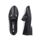 Schwarze Rieker Damen Loafer 46262-01 mit Gummizug sowie extra weicher Decksohle. Schuh von oben, liegend.
