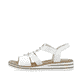Weiße Rieker Keilsandaletten V0687-80 mit Schmuckelementen sowie einem Gummizug. Schuh Außenseite.