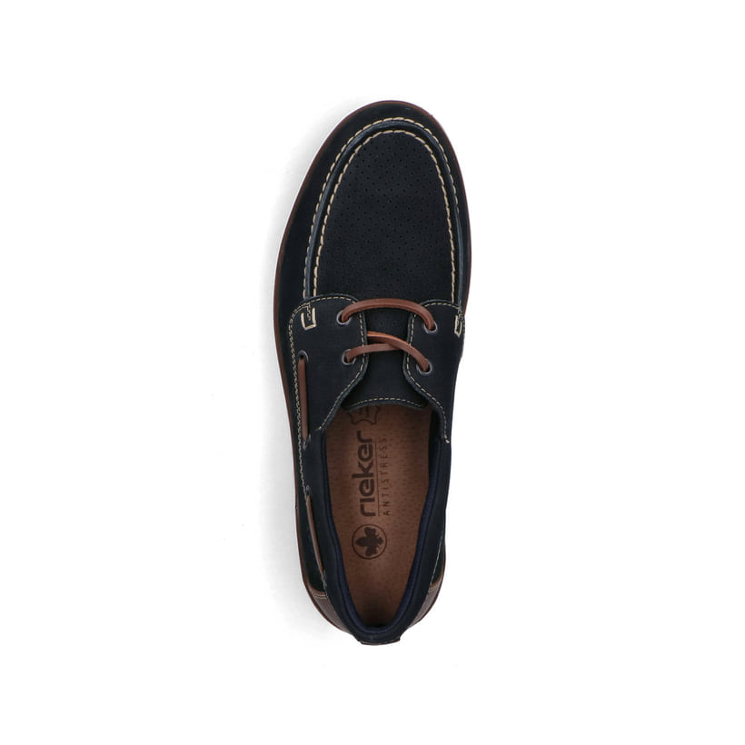 Blaue Rieker Herren Schnürschuhe B2345-14 aus Glattleder mit der Komfortweite G. Schuh von oben.