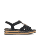Schwarze Rieker Keilsandaletten 62949-00 mit Schmuckelementen sowie Gummizug. Schuh Innenseite.