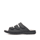 Schwarzgraue Rieker Herren Pantoletten 25569-00 mit einem Klettverschluss. Schuh Außenseite.
