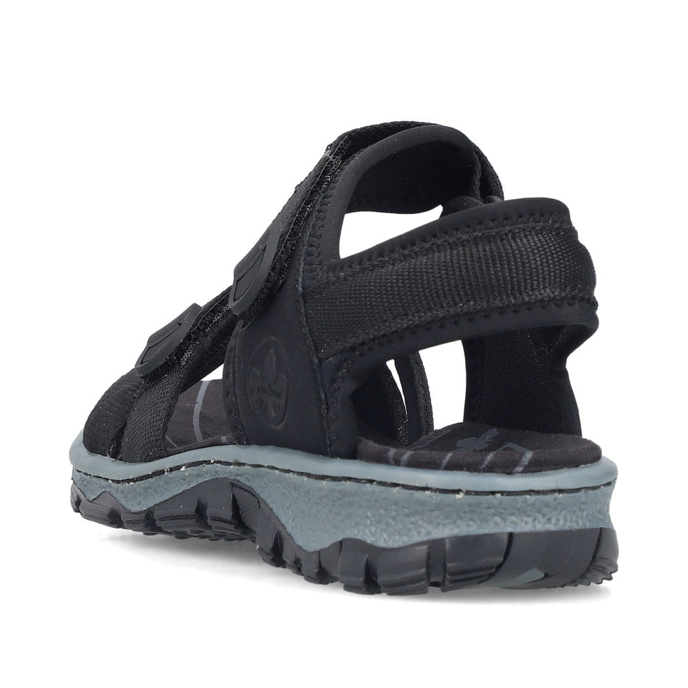 Schwarze Rieker Damen Trekkingsandalen 68852-00 mit einem Klettverschluss. Schuh von hinten.