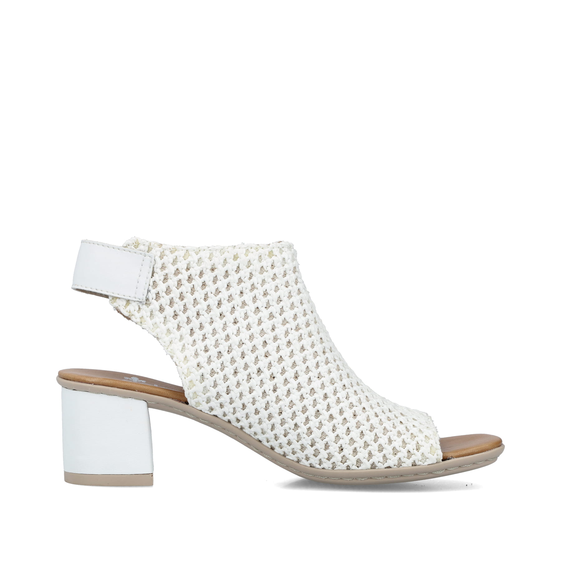 Weiße Rieker Riemchensandaletten 64772-80 mit einem Klettverschluss. Schuh Innenseite.