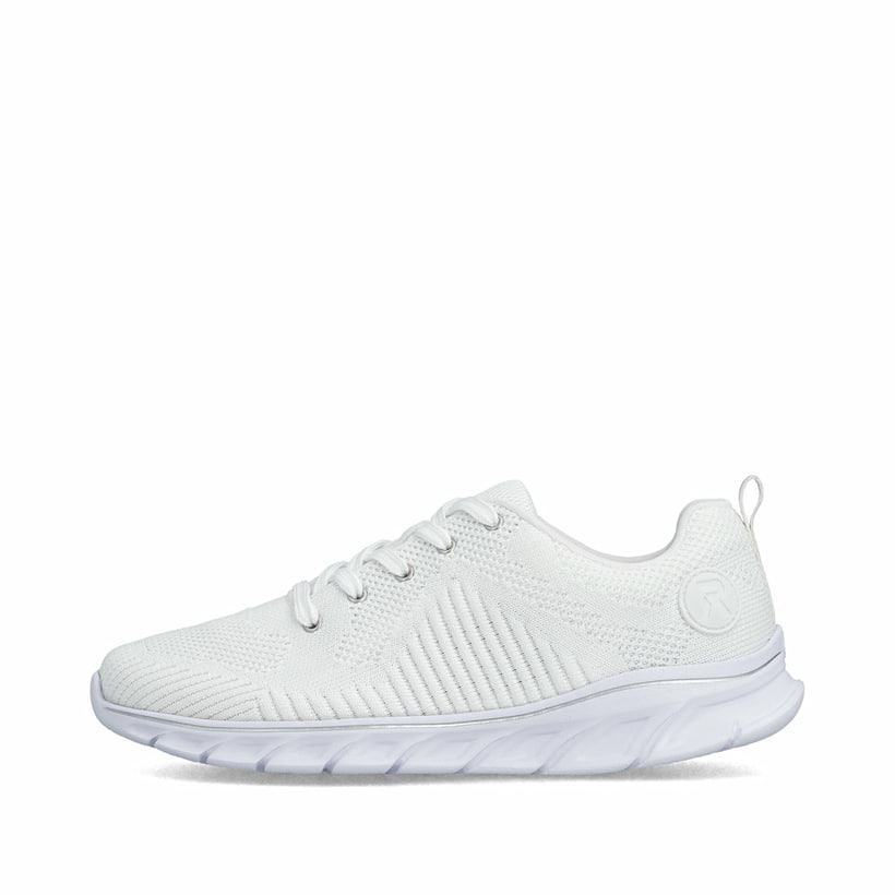 Weiße vegane Rieker Damen Sneaker Low 54022-81 mit einer Schnürung. Schuh Außenseite.