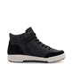 Schwarze Rieker Damen Sneaker High W0171-00 aus Glattleder mit Reißverschluss. Schuh von hinten.