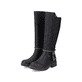 
Tiefschwarze Rieker Damen Hochschaftstiefel Z4774-00 mit einer robusten Profilsohle. Schuhpaar schräg.