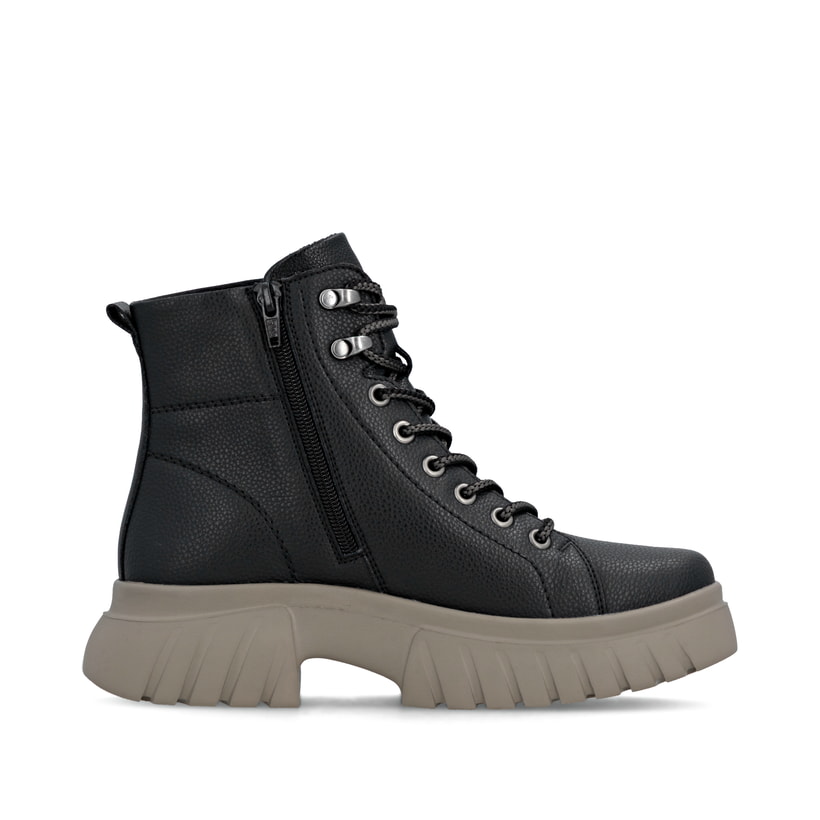 Schwarze Rieker Damen Biker Boots W1877-00 aus Glattleder. Schuh Innenseite.