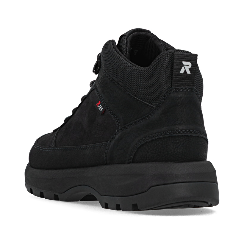 Schwarze Rieker Herren Schnürstiefel U1670-00 mit wasserabweisender TEX-Membran. Schuh von hinten.