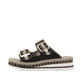Schwarze Rieker Damen Pantoletten V7955-00 mit trendigen Schnalle. Schuh Außenseite.