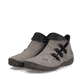 Grau-schwarze Rieker Damen Kurzstiefel 72581-42 mit einem Reißverschluss. Schuhpaar seitlich schräg.