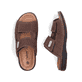 Braune Rieker Herren Pantoletten 25590-25 mit einem Klettverschluss. Schuh von oben, liegend.