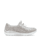 Metallische Rieker Damen Slipper L32P6-90 mit Deko-Reißverschluss sowie Gummizug. Schuh Innenseite.
