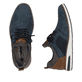 Blaue Rieker Herren Slipper 11351-14 mit einem Gummizug sowie Komfortweite G 1/2. Schuh von oben, liegend.
