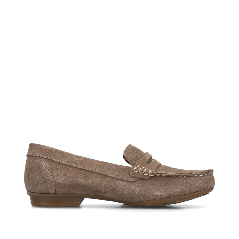 Beige Rieker Damen Loafer 40051-62 mit der schmalen Passform E 1/2. Schuh Innenseite.