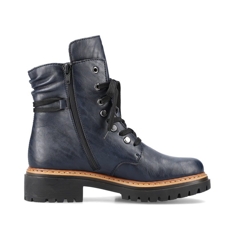 Königsblaue Rieker Damen Biker Boots 72621-14 mit Schnürung und Reißverschluss. Schuh Innenseite