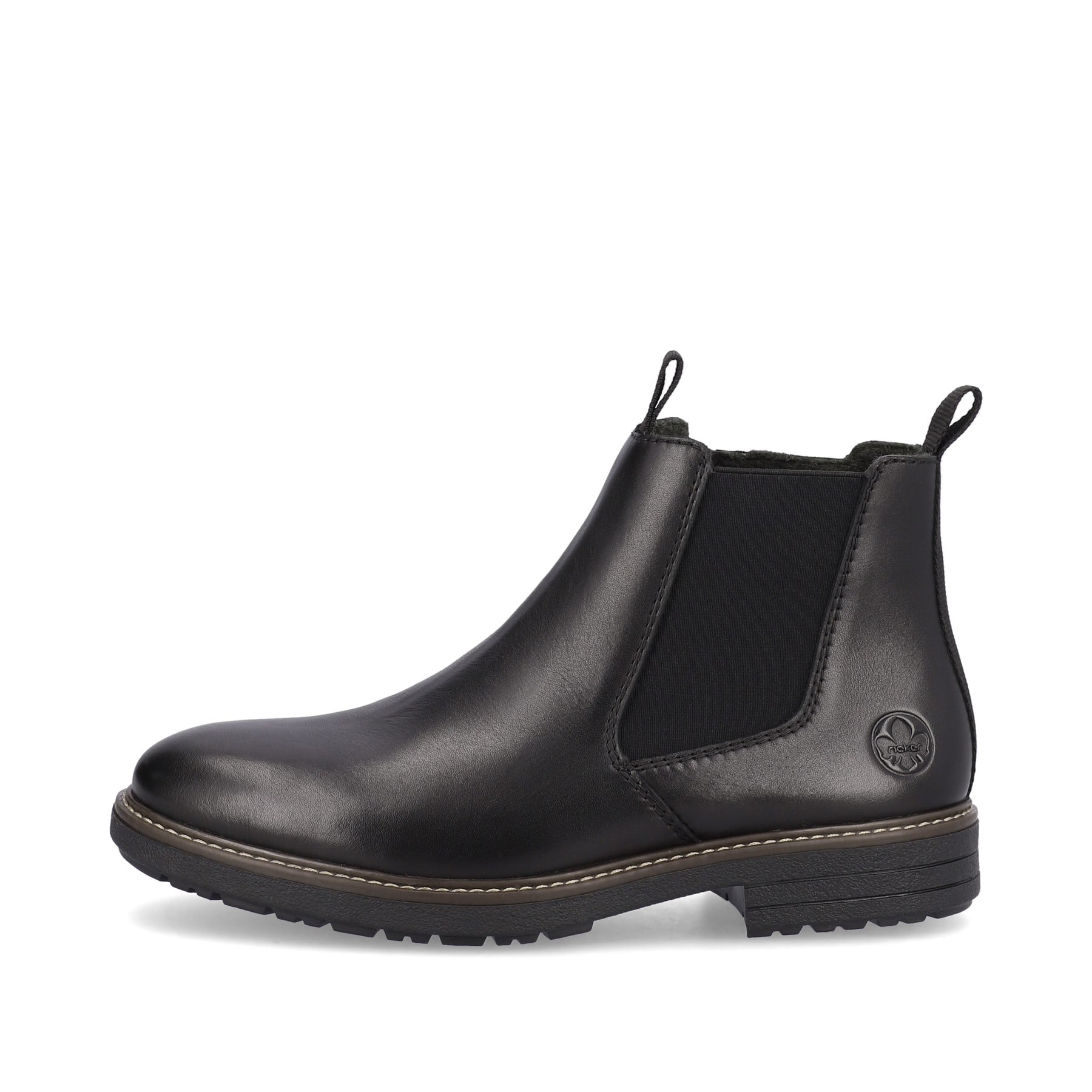 Stahlschwarze Rieker Herren Chelsea Boots 33180-00 mit einem Reißverschluss. Schuh Außenseite.