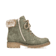 
Staubgraue Rieker Damen Stiefeletten Y9071-40 mit einer Profilsohle mit Blockabsatz. Schuh seitlich schräg